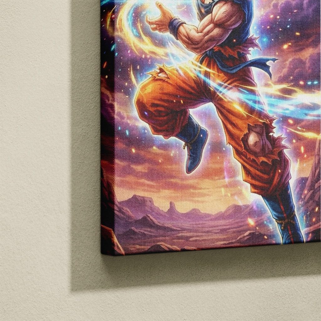 Manga Tableau Salon Goku Kamehameha Coucher de Soleil Désert