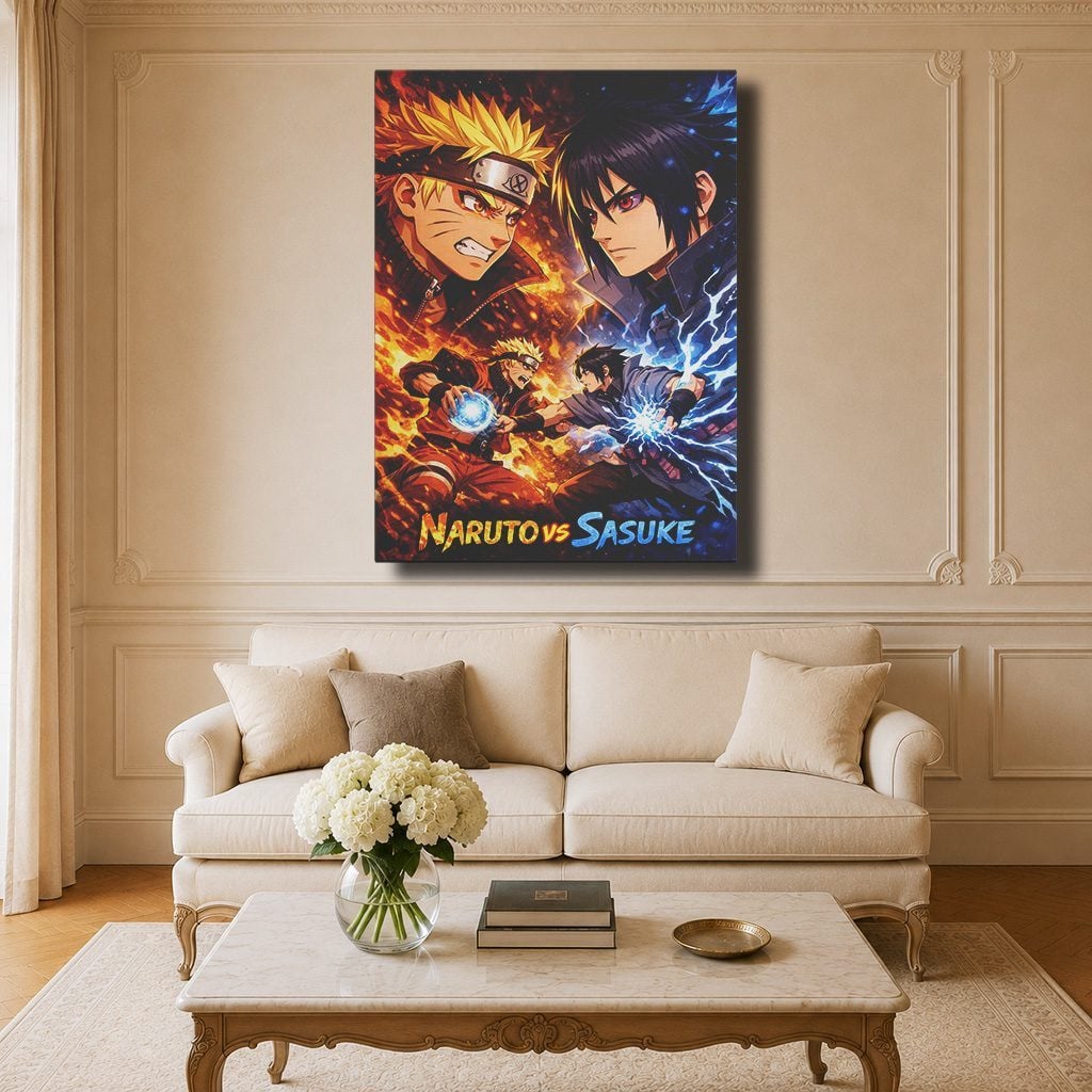 Manga Tableau Salon Naruto Vs Sasuke Feu Et Foudre Poster