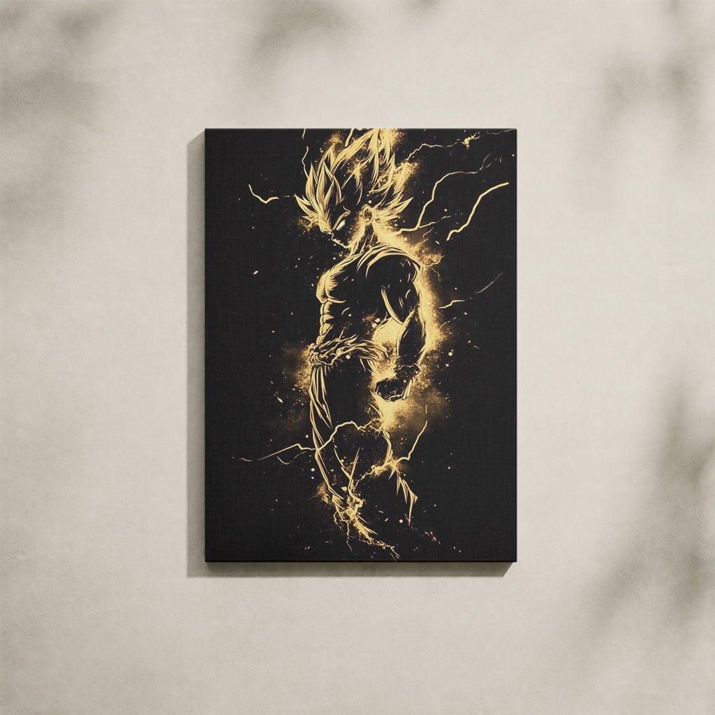 Manga Tableau Salon Super Saiyan Silhouette Éclair Dorée