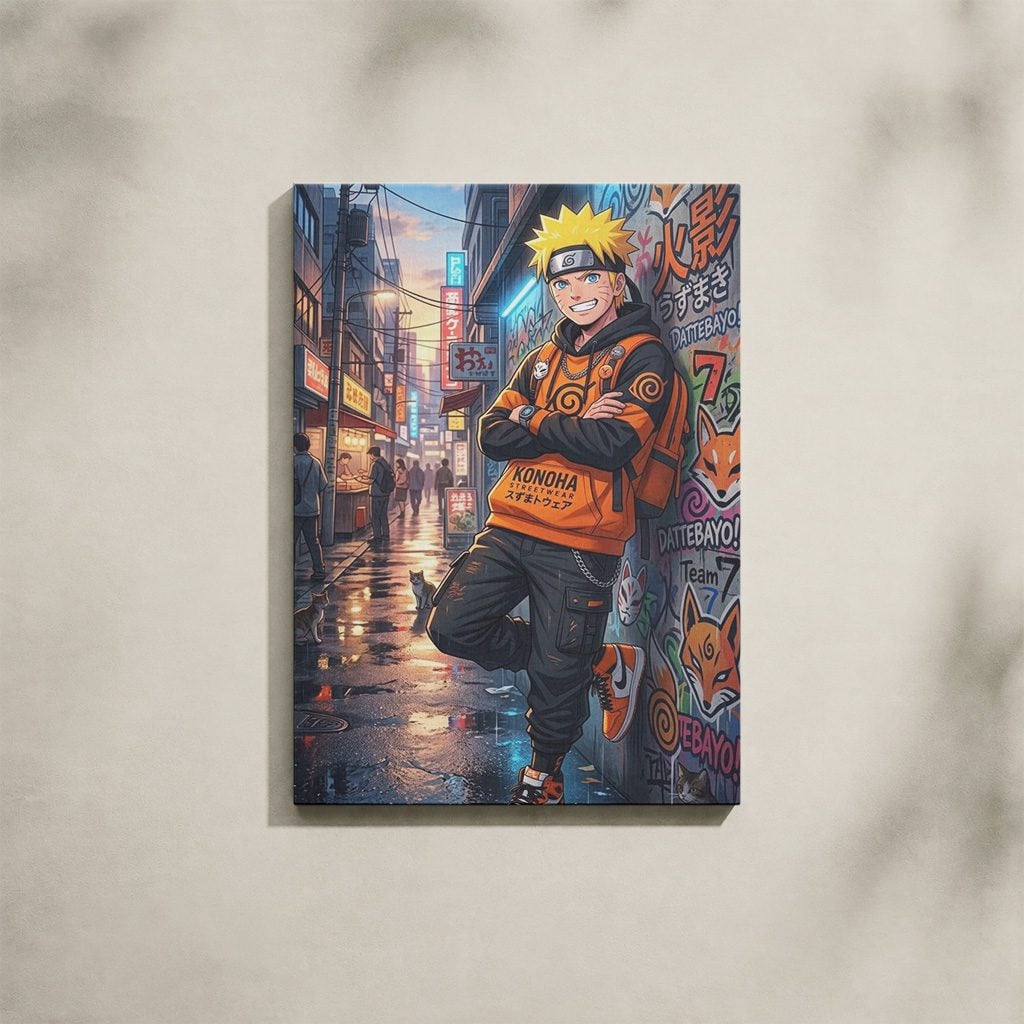 Manga Tableau Salon Naruto Streetwear Hoodie Ville Néon
