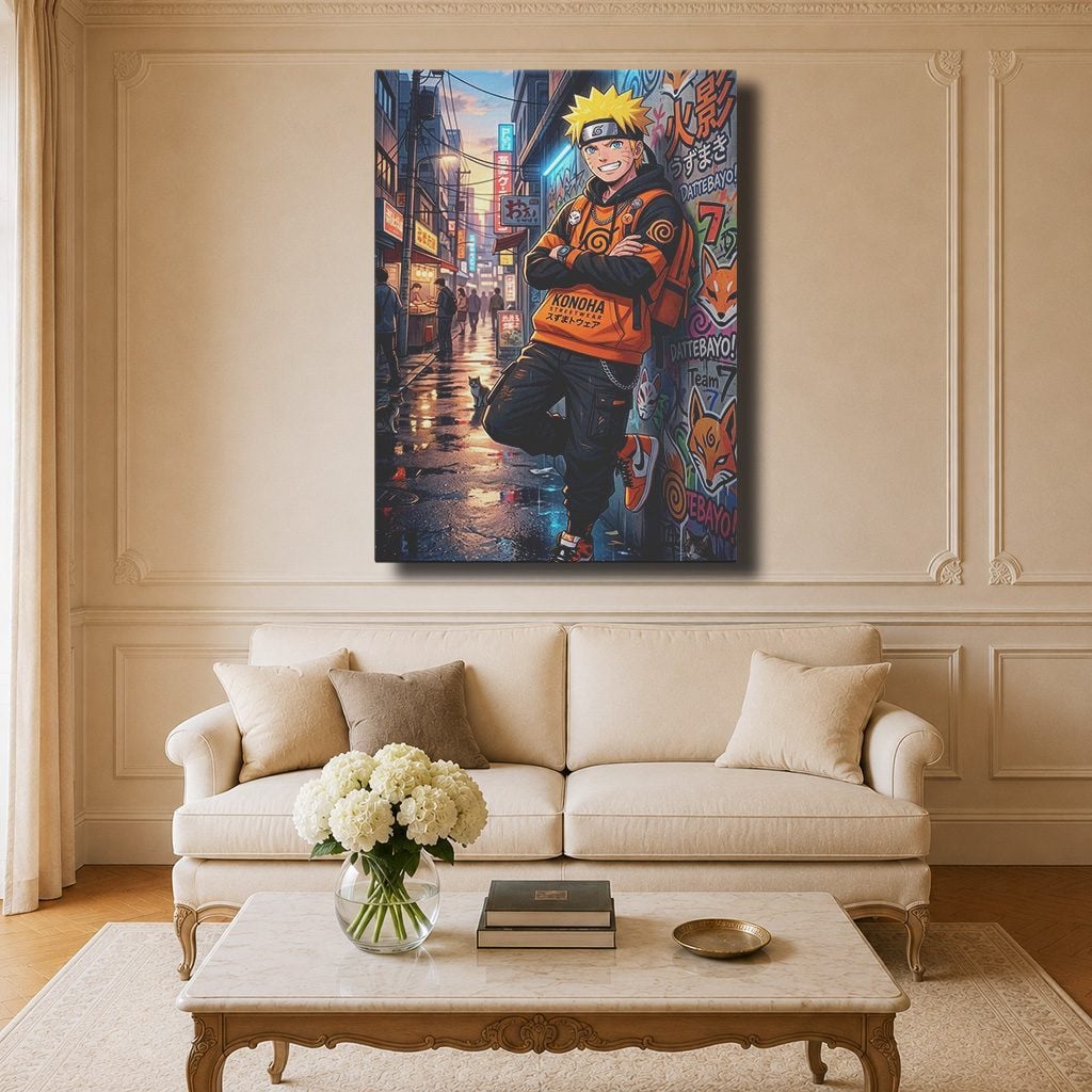 Manga Tableau Salon Naruto Streetwear Hoodie Ville Néon
