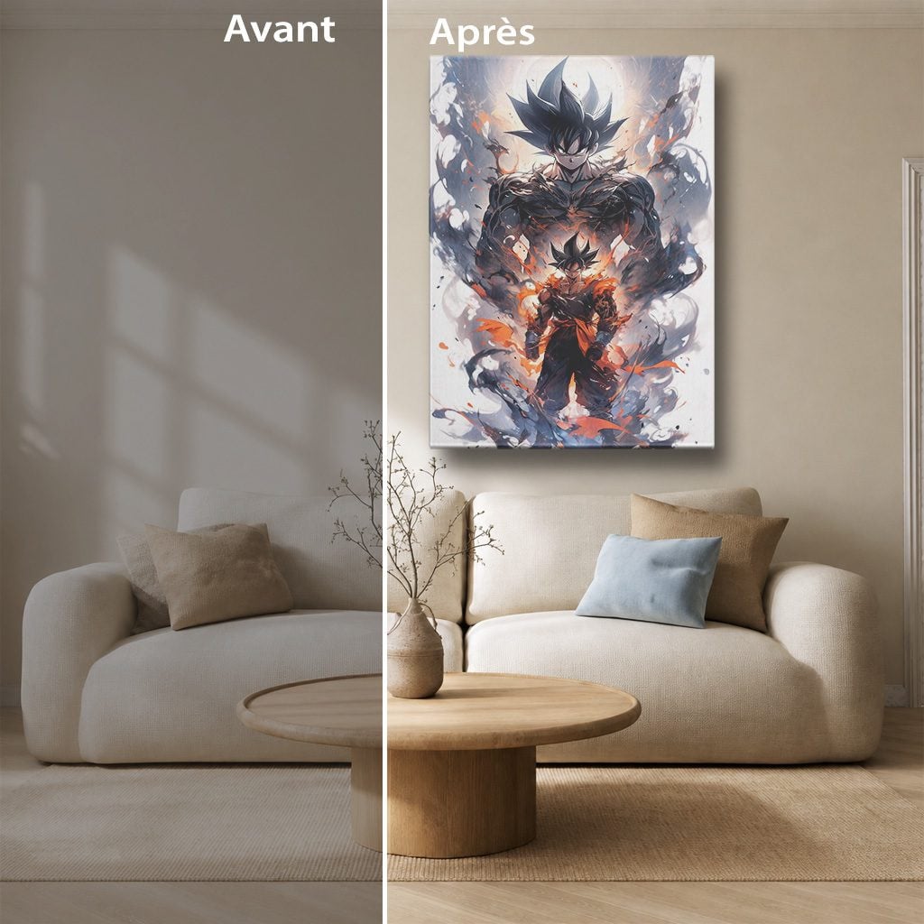 Manga Tableau Salon Goku Transformation Fumée Éthérée