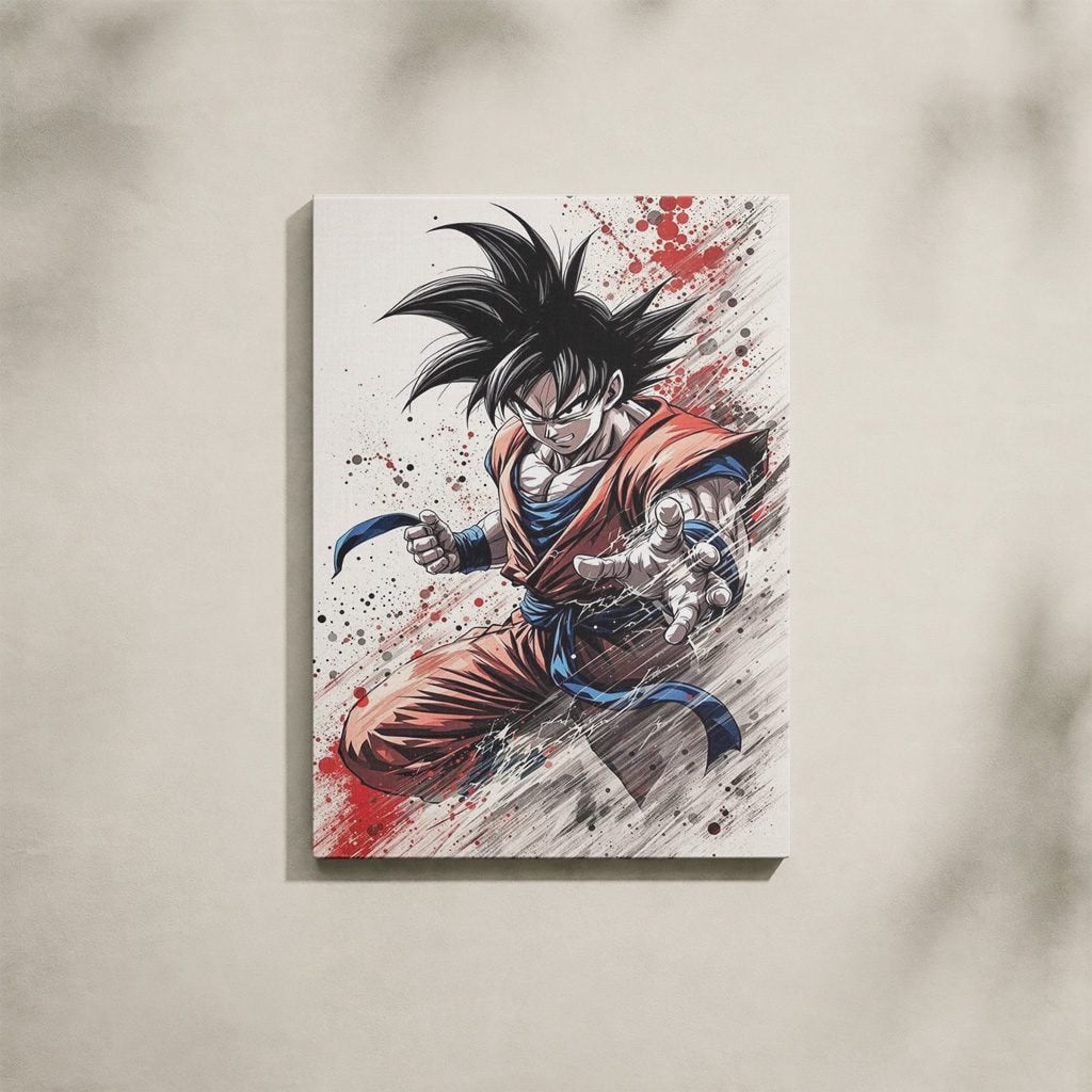 Manga Tableau Salon Goku Éclaboussure d'Encre Rouge