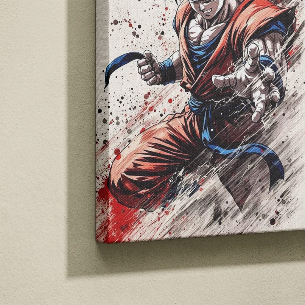 Manga Tableau Salon Goku Éclaboussure d'Encre Rouge