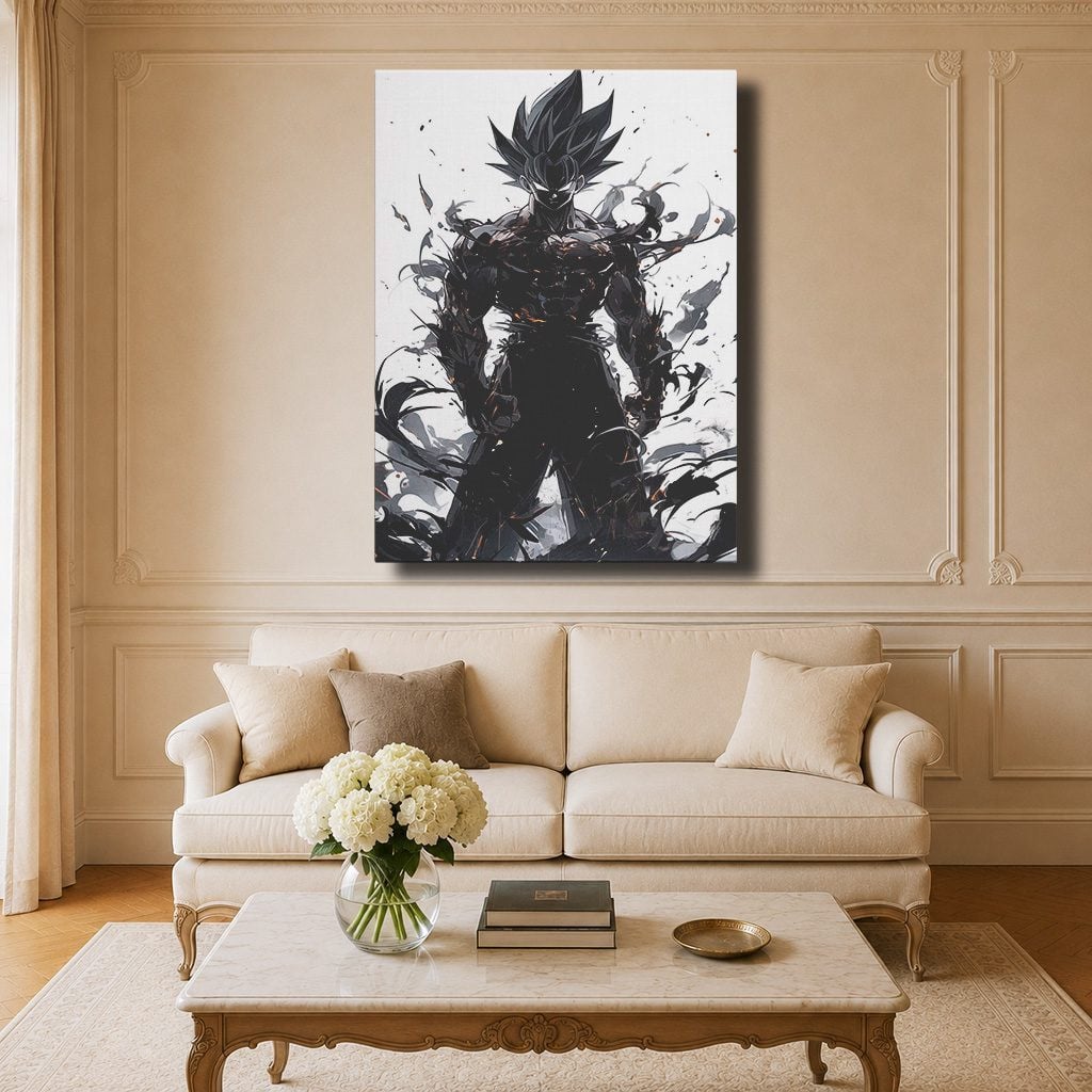 Manga Tableau Salon Goku Black Silhouette Éclaboussure d'Encre