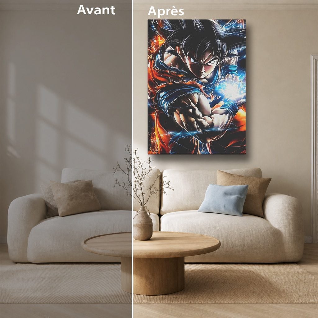 Manga Tableau Salon Goku Ultra Instinct Énergie Bleue