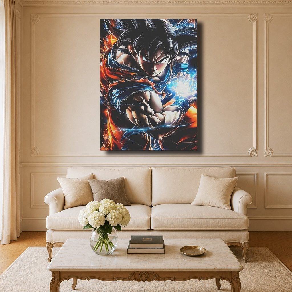 Manga Tableau Salon Goku Ultra Instinct Énergie Bleue