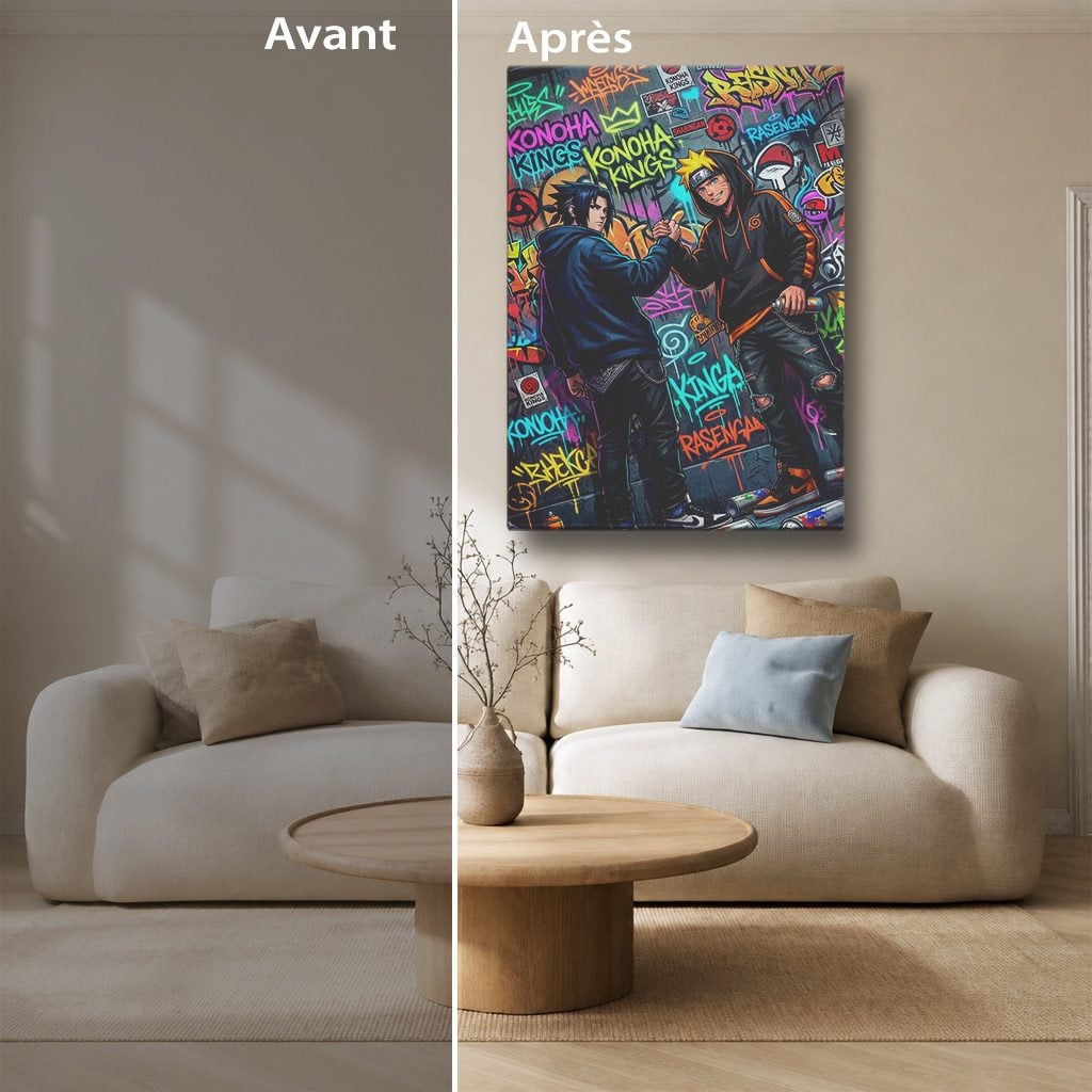 Manga Tableau Salon Naruto Sasuke Poignée de Main Graffiti Street Art