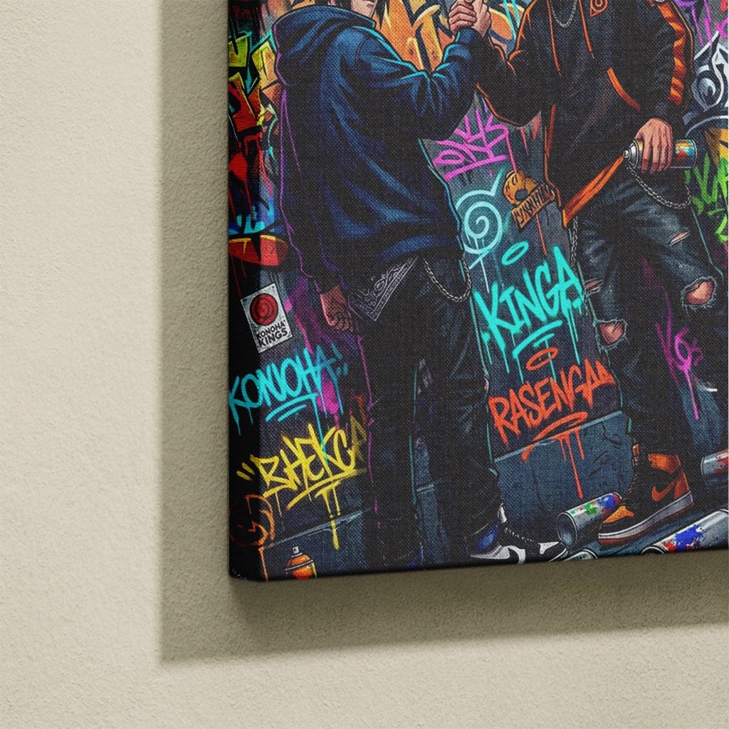 Manga Tableau Salon Naruto Sasuke Poignée de Main Graffiti Street Art