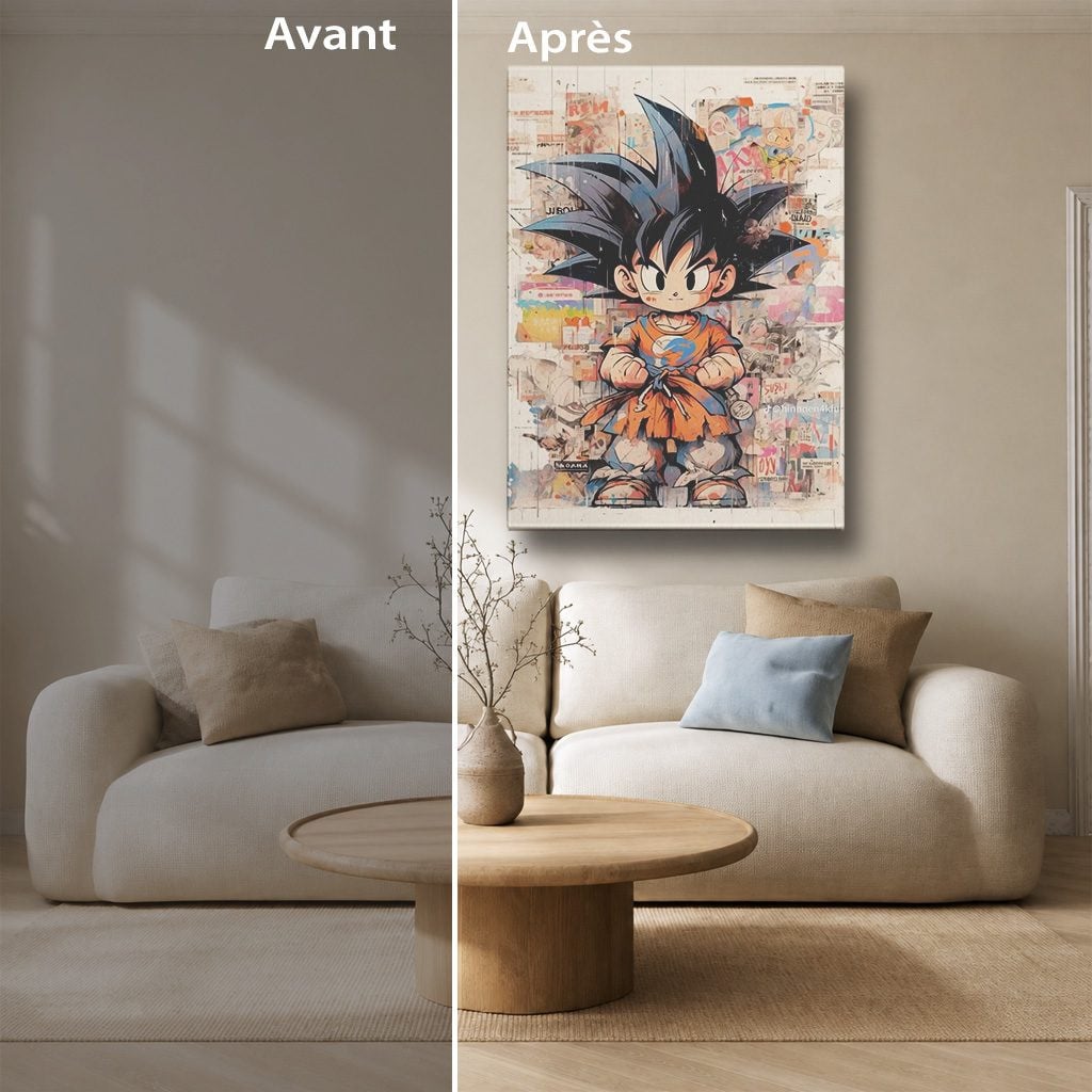 Manga Tableau Salon Goku Enfant Collage Vintage
