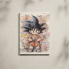 Manga Tableau Salon Goku Enfant Collage Vintage
