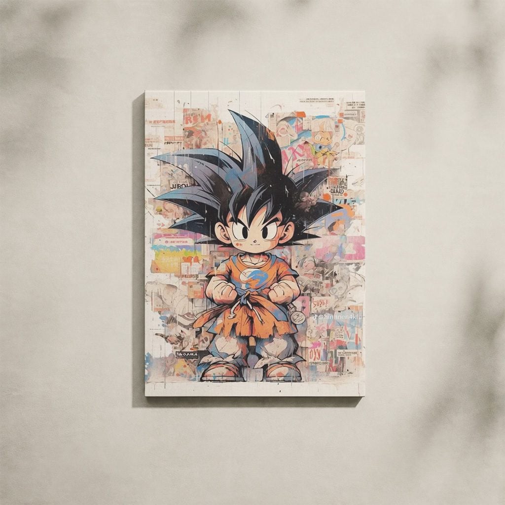 Manga Tableau Salon Goku Enfant Collage Vintage