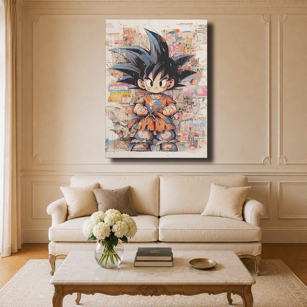 Manga Tableau Salon Goku Enfant Collage Vintage