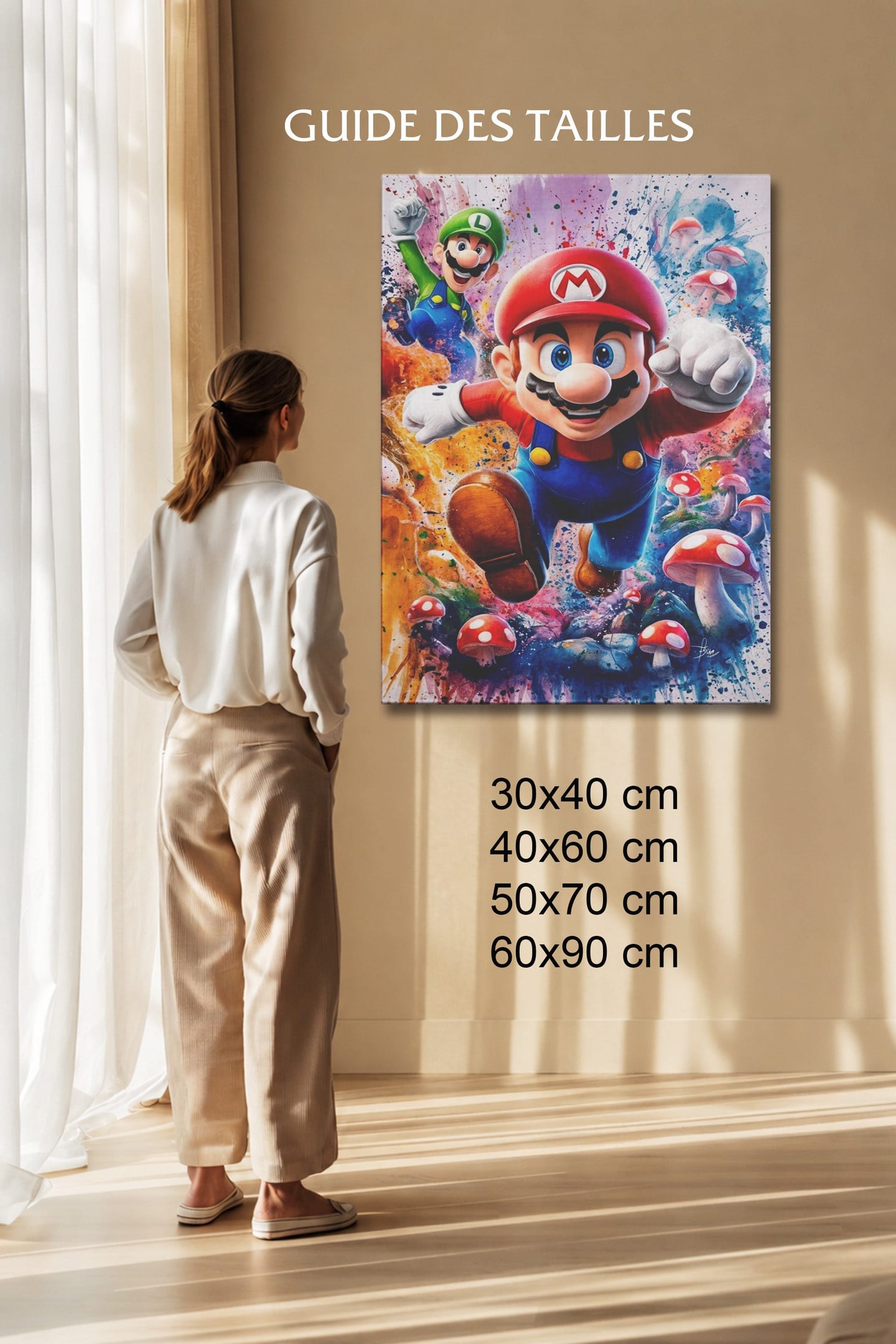Manga Tableau Salon Mario Et Luigi Aquarelle Éclaboussée