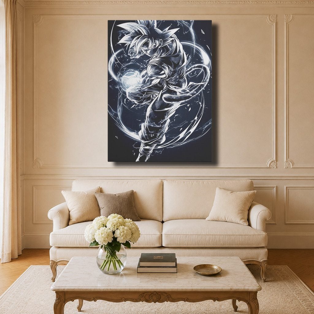 Manga Tableau Salon Goku Ultra Instinct Dessin Noir et Blanc