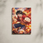Tableau Manga Salon Luffy Poing de Feu Explosion Rouge