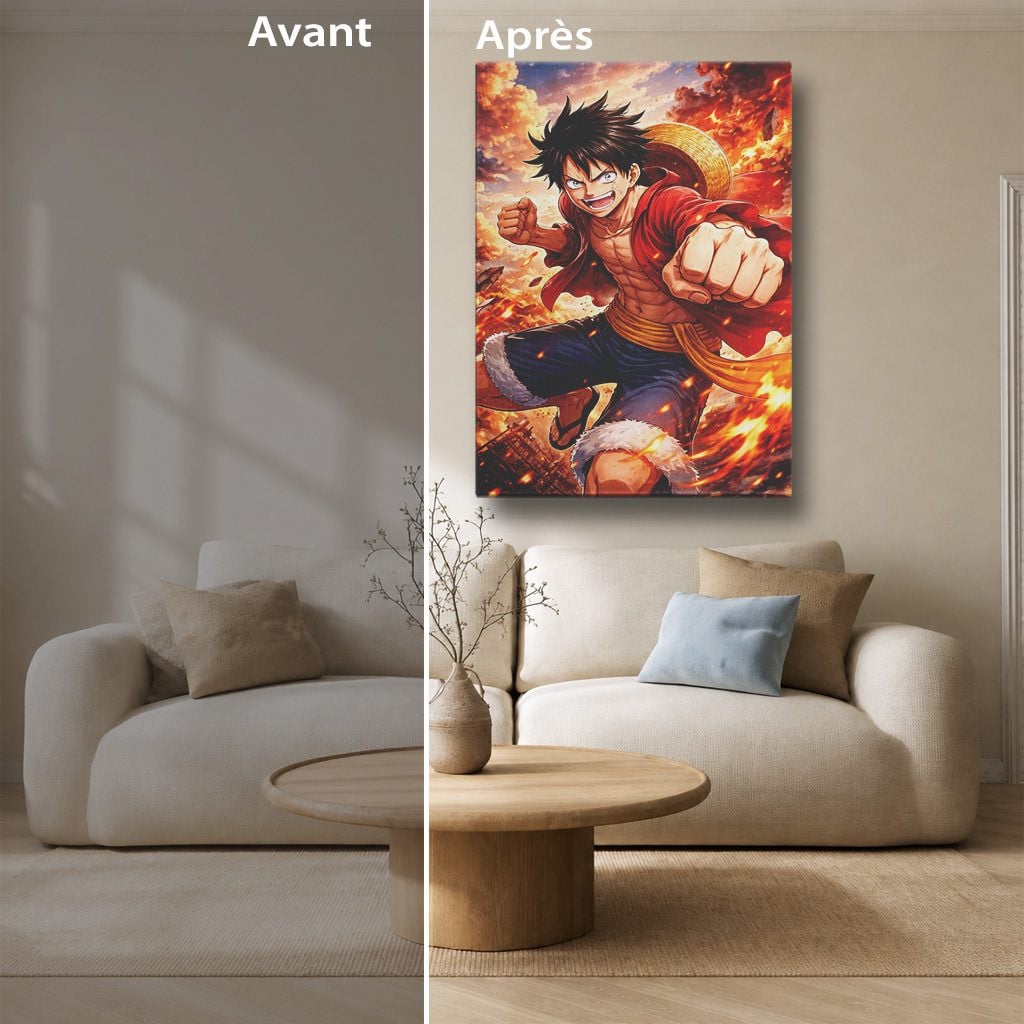Tableau Manga Salon Luffy Poing de Feu Explosion Rouge