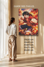 Tableau Manga Salon Luffy Poing de Feu Explosion Rouge