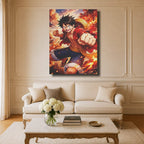 Tableau Manga Salon Luffy Poing de Feu Explosion Rouge