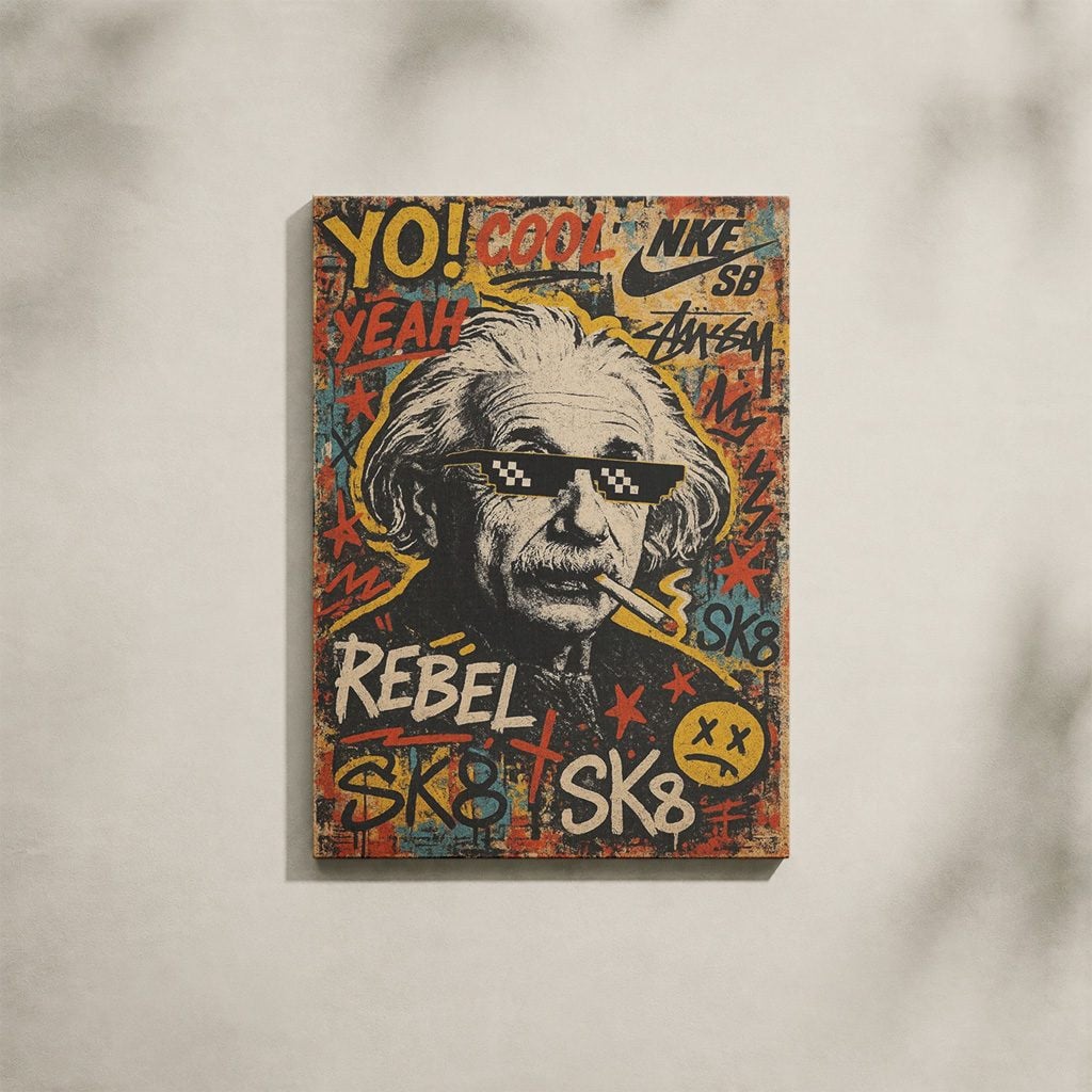 Tableau Pop Art Salon Einstein Thug Life Graffiti
