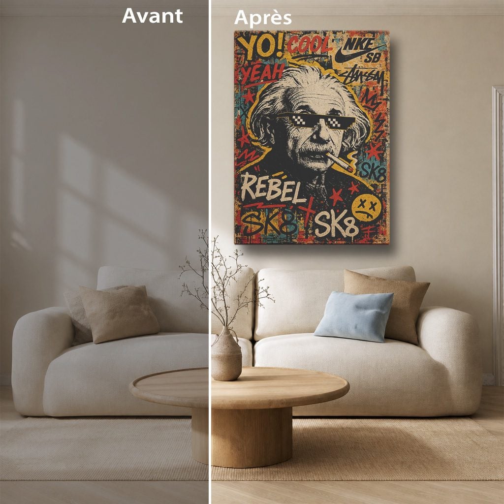 Tableau Pop Art Salon Einstein Thug Life Graffiti
