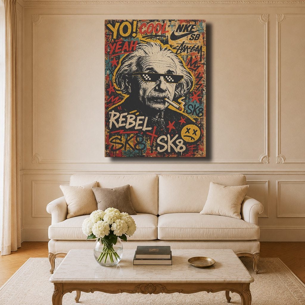 Tableau Pop Art Salon Einstein Thug Life Graffiti