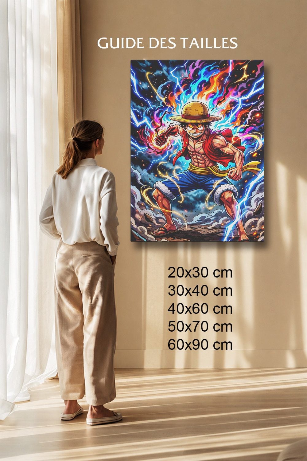 Tableau Manga Salon Luffy Gear 2 Poings Flammes
