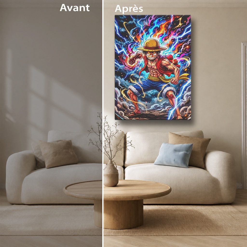 Tableau Manga Salon Luffy Gear 2 Poings Flammes