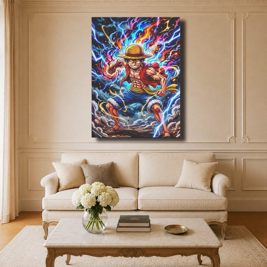 Tableau Manga Salon Luffy Gear 2 Poings Flammes