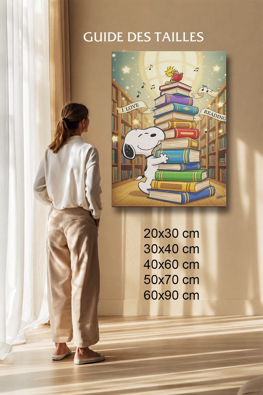 Tableau Cartoon Salon Snoopy Woodstock Bibliothèque Lecture