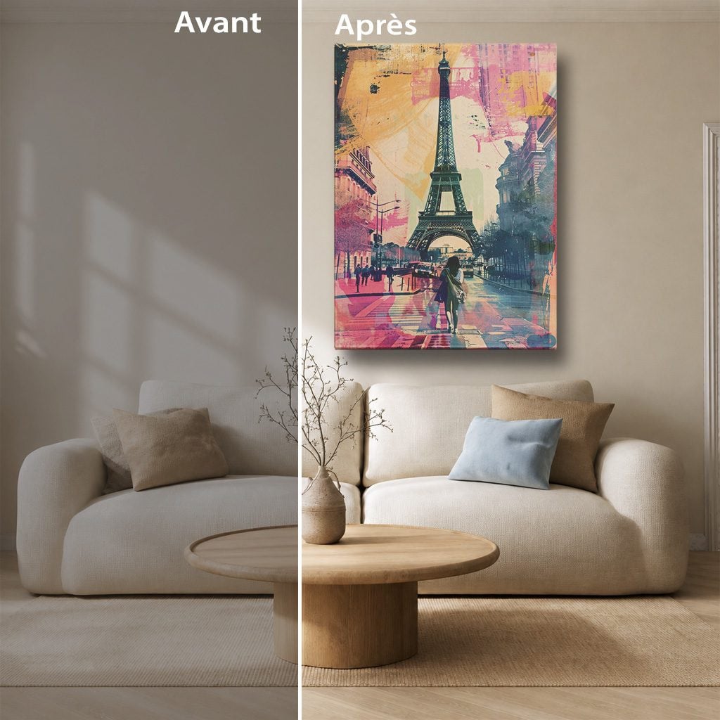 Tableau Paris Salon Tour Eiffel Illustration Mode Colorée