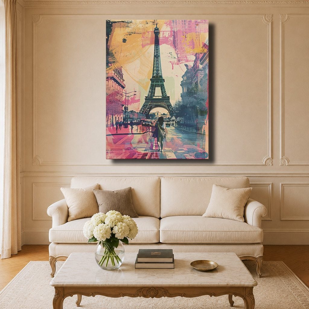 Tableau Paris Salon Tour Eiffel Illustration Mode Colorée