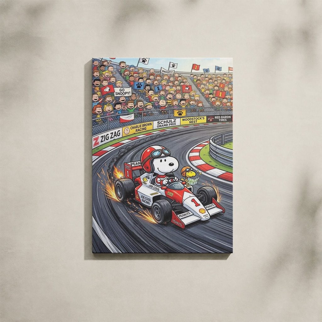 Tableau Cartoon Salon Snoopy F1 Circuit Dérapage