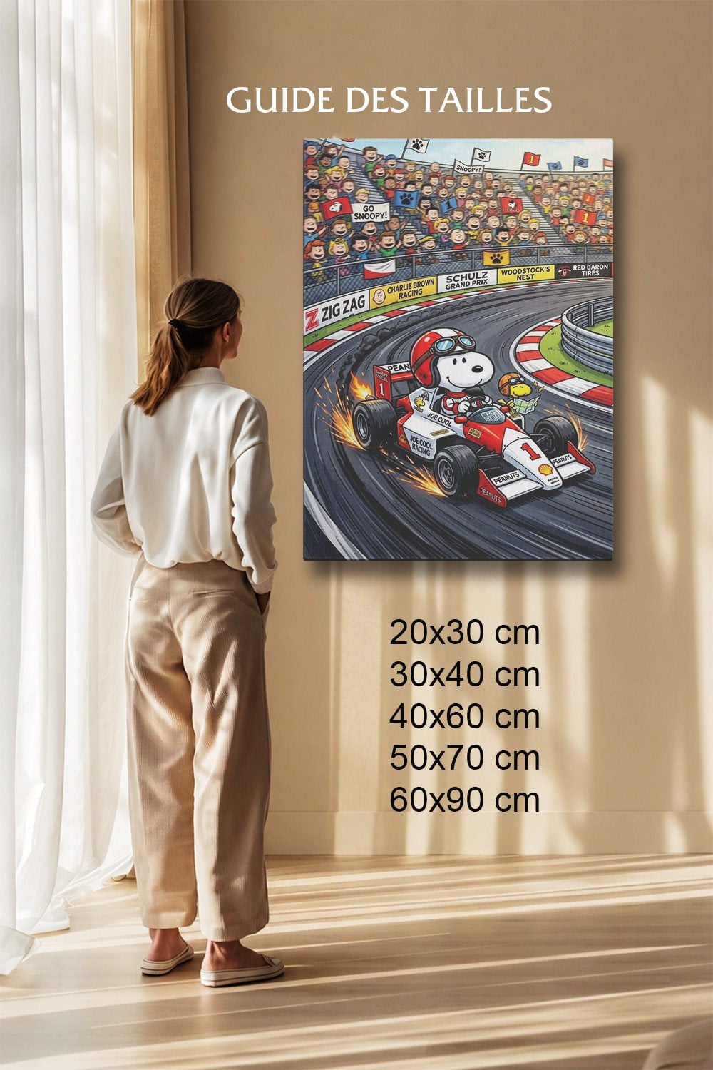 Tableau Cartoon Salon Snoopy F1 Circuit Dérapage