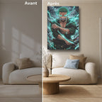 Tableau Manga Salon Zoro Éclairs Verts Katana