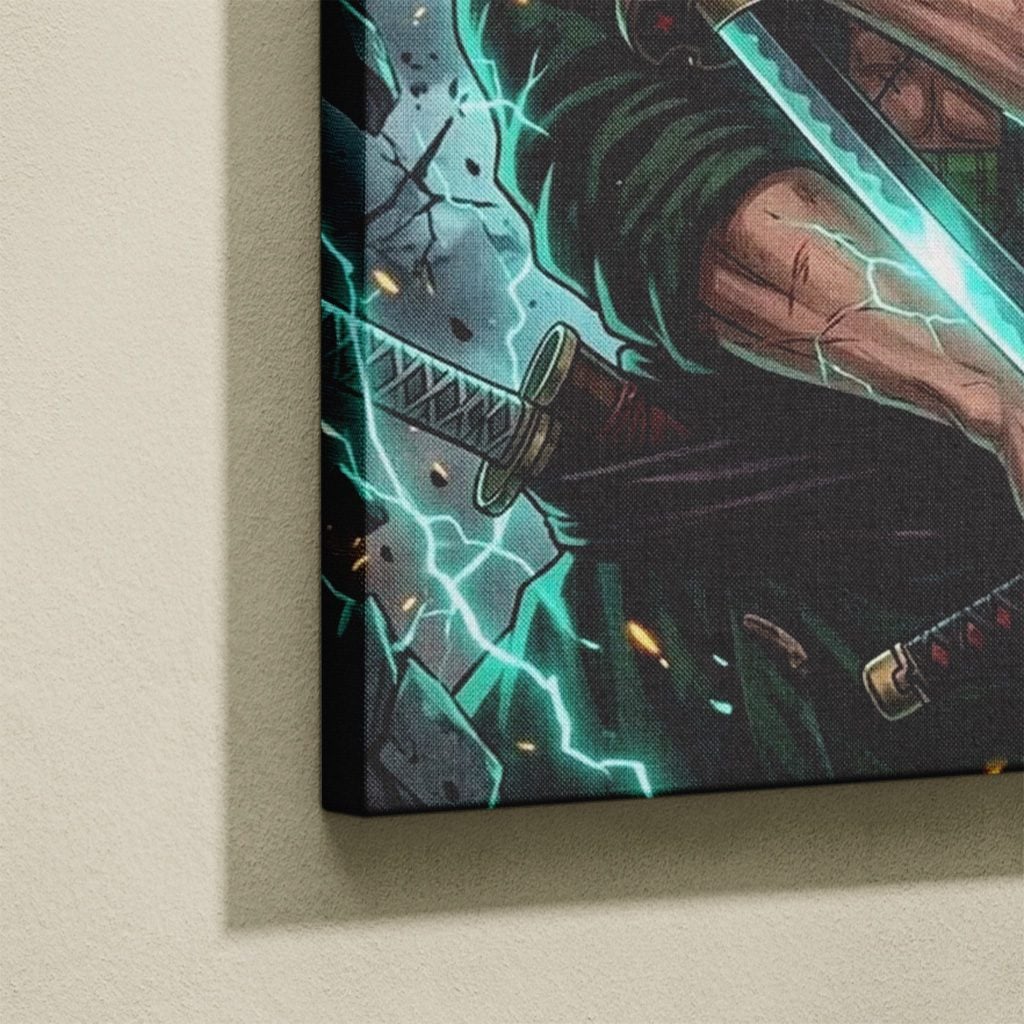 Tableau Manga Salon Zoro Éclairs Verts Katana