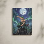 Tableau Manga Salon Zoro Trois Katanas Pagode Bambou