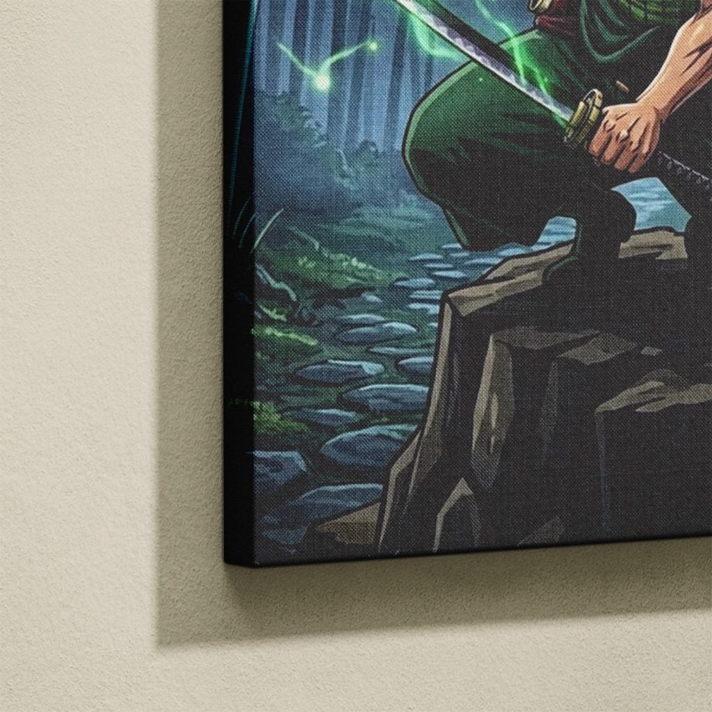 Tableau Manga Salon Zoro Trois Katanas Pagode Bambou