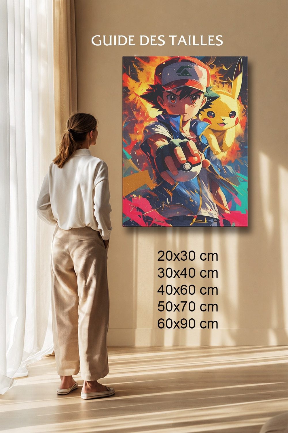 Tableau Anime Salon Sacha Pikachu Pokéball Art Feu