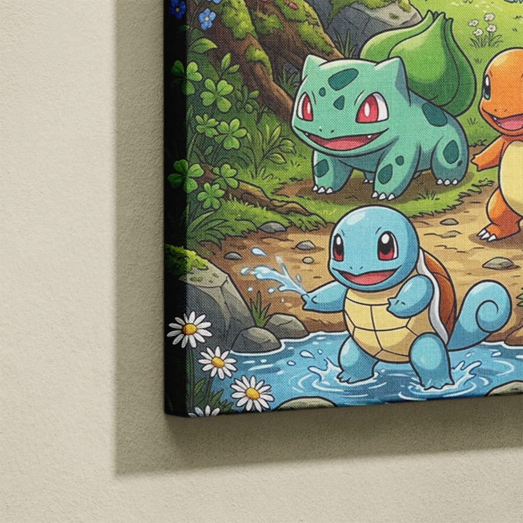 Tableau Anime Salon Sacha Starters Kanto Forêt Pokémon