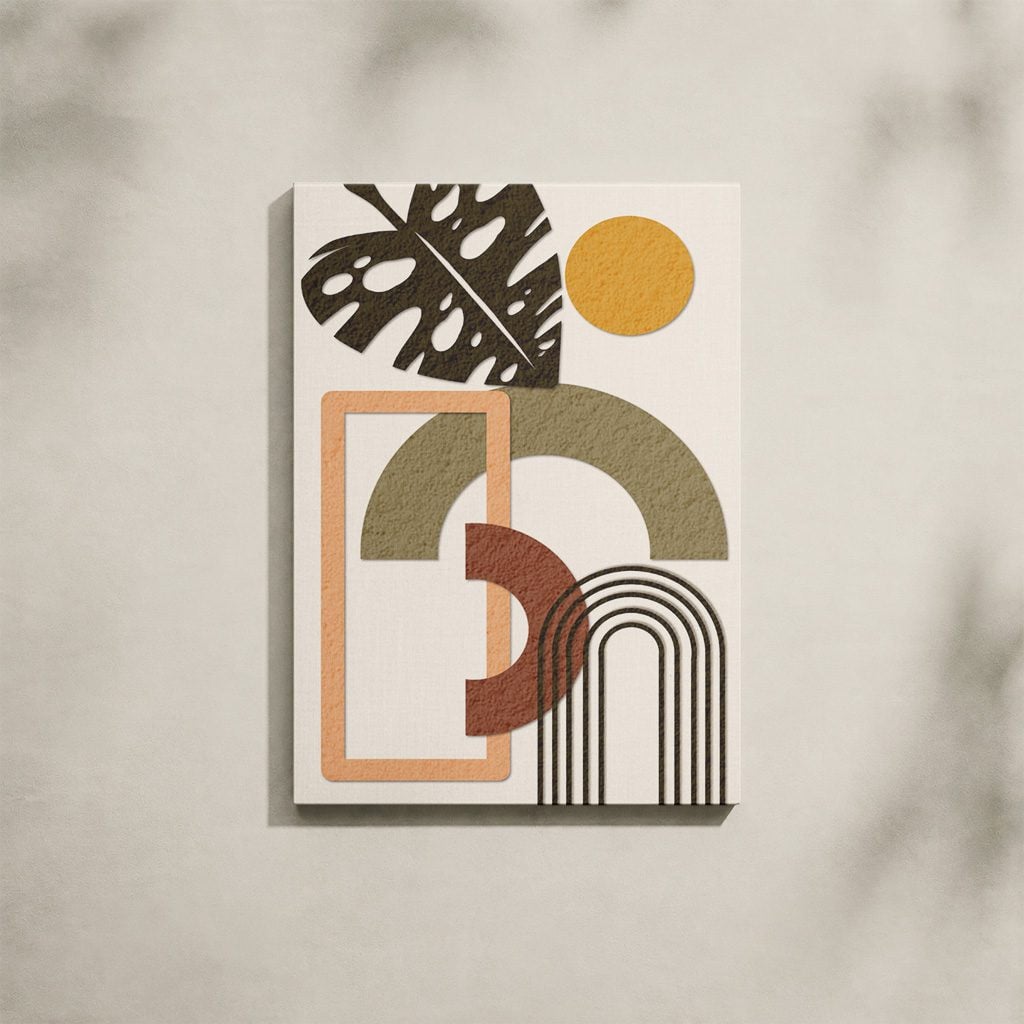 Tableau Abstrait Salon Pastel Minimaliste Feuille Monstera