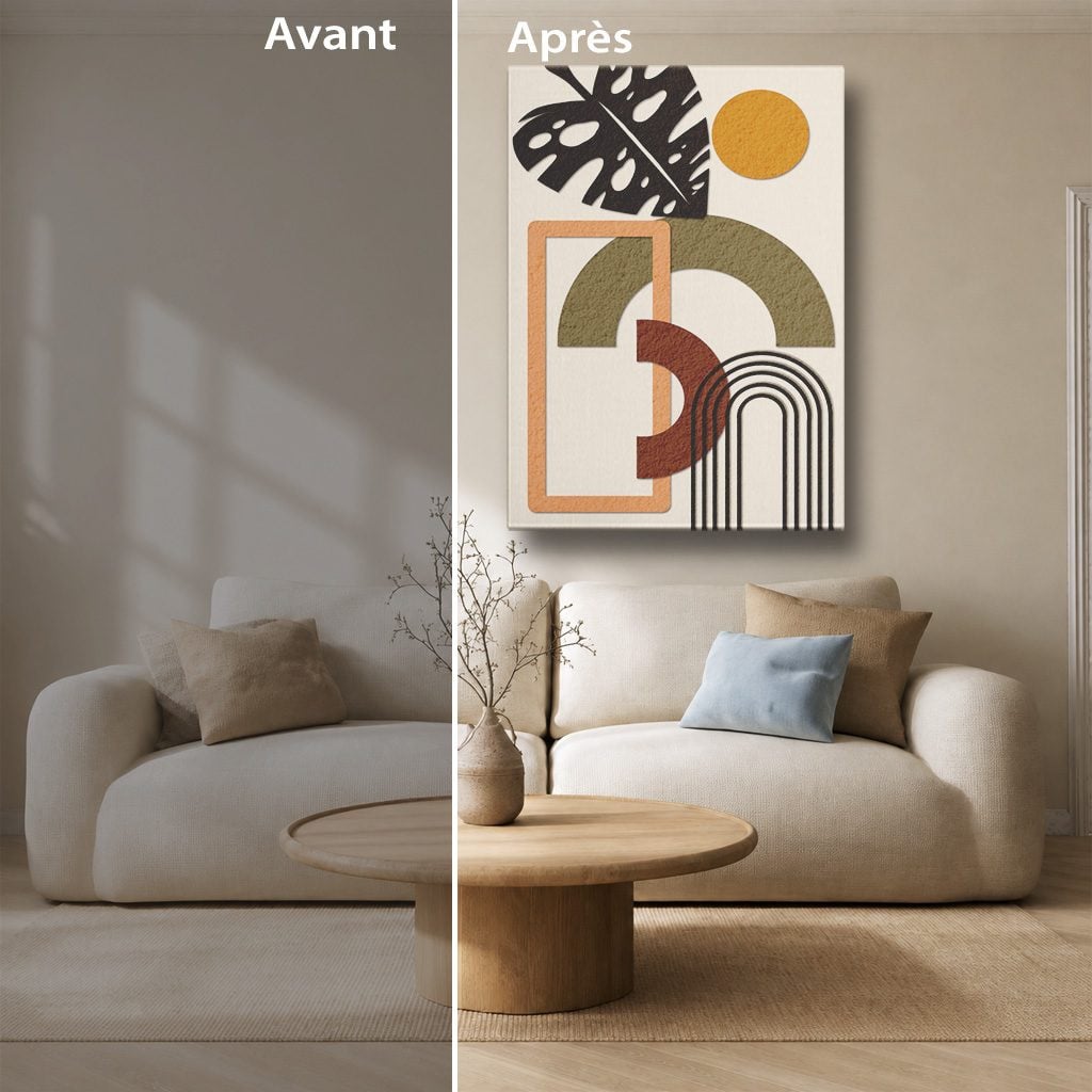 Tableau Abstrait Salon Pastel Minimaliste Feuille Monstera