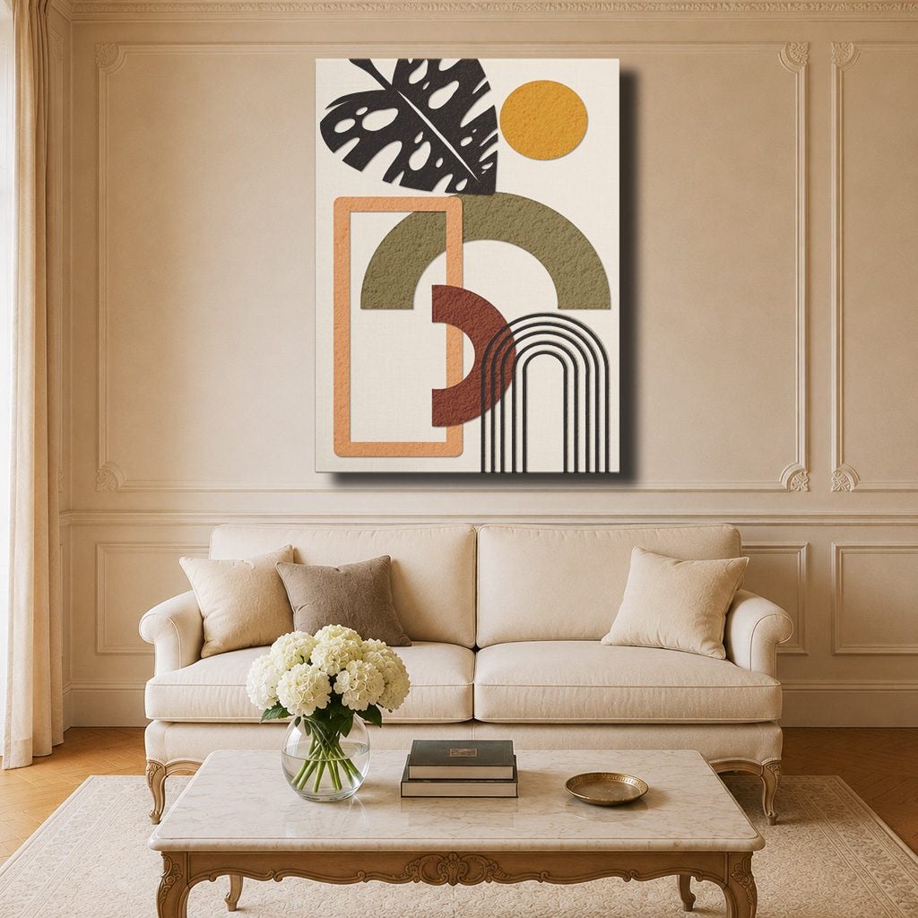 Tableau Abstrait Salon Pastel Minimaliste Feuille Monstera