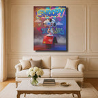 Tableau Cartoon Salon Snoopy Figurine 3D Lunettes Néon