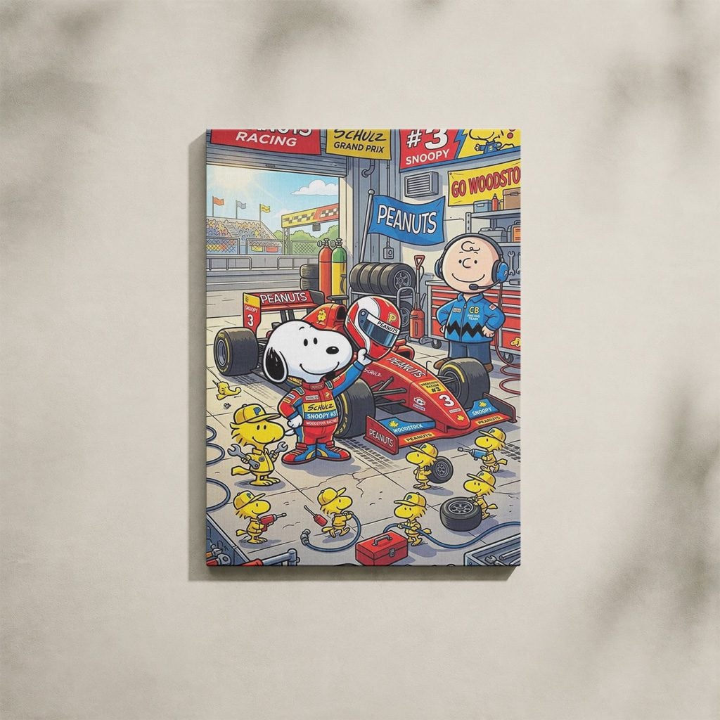 Tableau Cartoon Salon Snoopy F1 Stand Pit Charlie Brown