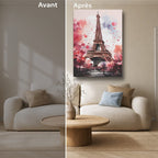 Tableau Aquarelle Salon Tour Eiffel Cerisiers Printemps Paris