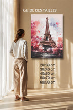 Tableau Aquarelle Salon Tour Eiffel Cerisiers Printemps Paris