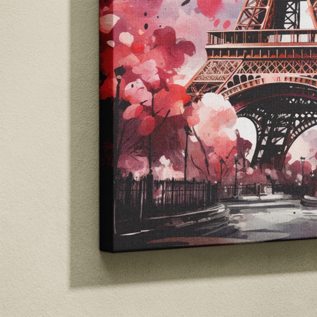 Tableau Aquarelle Salon Tour Eiffel Cerisiers Printemps Paris