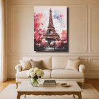 Tableau Aquarelle Salon Tour Eiffel Cerisiers Printemps Paris