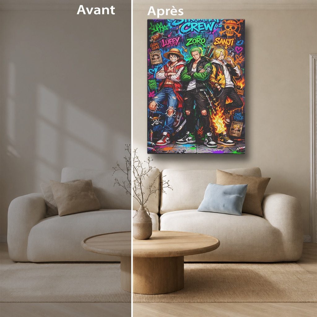 Tableau Manga Salon Équipage Chapeau de Paille Graffiti